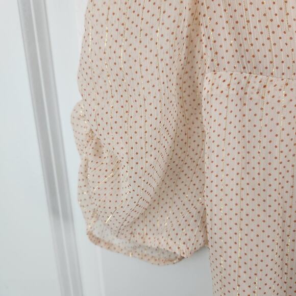 Lane Bryant Women's Cream Short Puff Sleeve Top Dots Metallic Size 14/16 - Picture 4 of 6